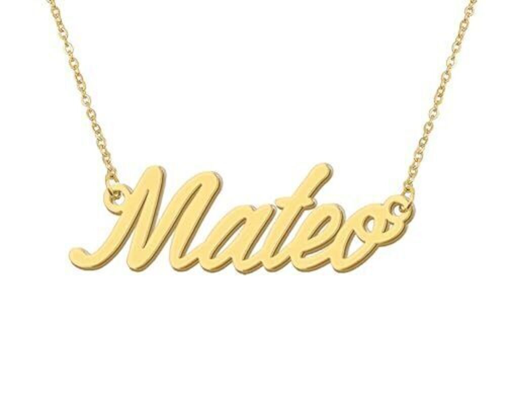1962 18k Gold Plated Mateo Name Plate Necklace Stainless Steel Initial